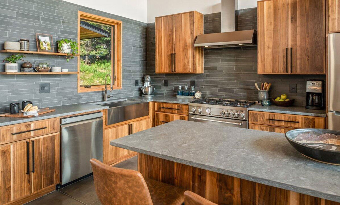 Grey LYNIA Tile Real Stone Backsplash in Kitchen